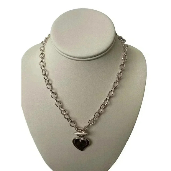 SILVER CHAIN WITH HEARTS ON END 10 INCHES LONG - Picture 1 of 1